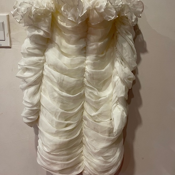 House of CB ASTRID IVORY CHIFFON STRAPLESS RUFFLE DRESS - Picture 7 of 11